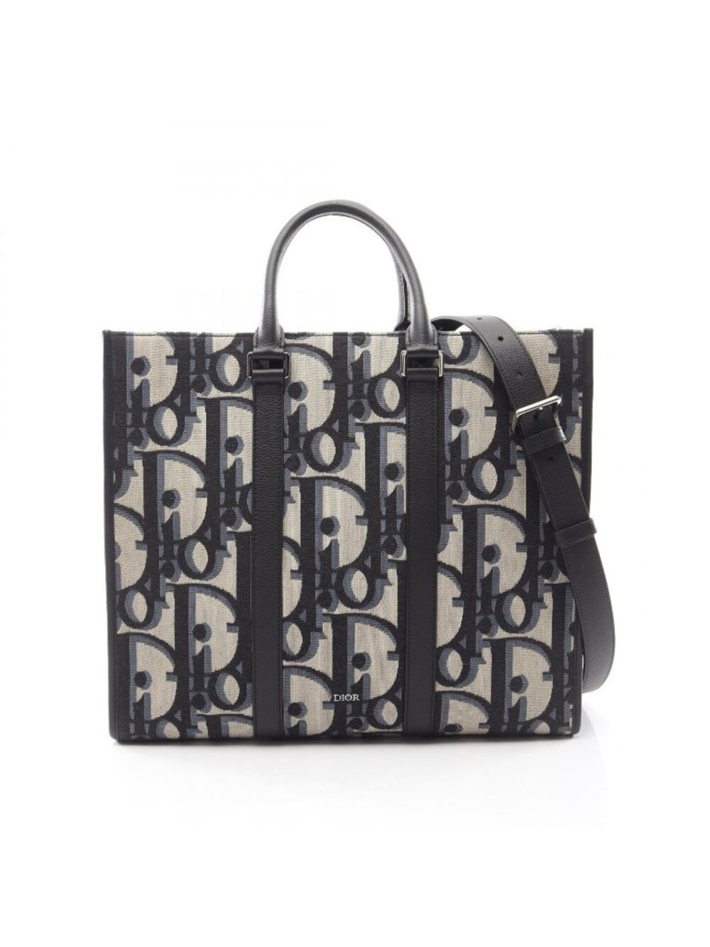 Dior Tote Bag Maxi Oblique East West 2-Way Navy Ivory Black Canvas Leather